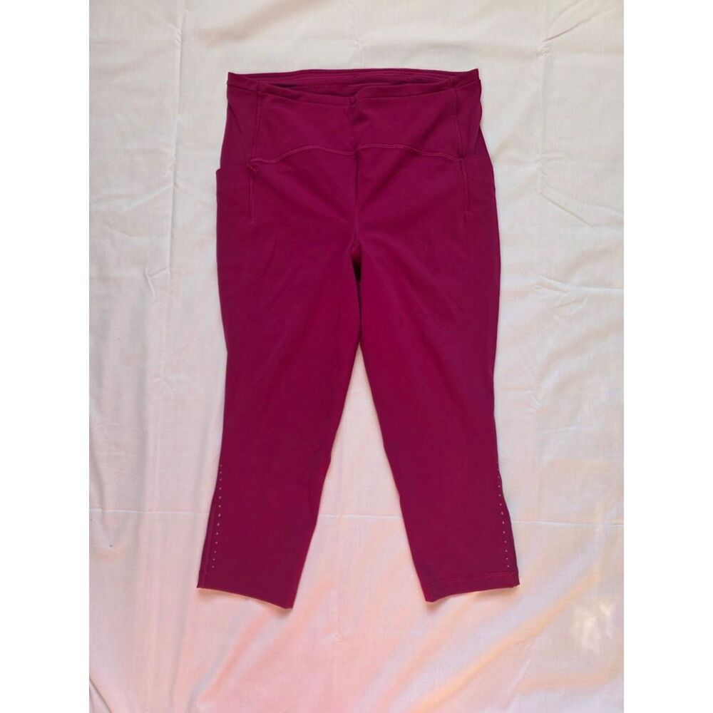 Lululemon Fast and Free Crop Leggings Size 12 Nulux Berry Pink Pockets